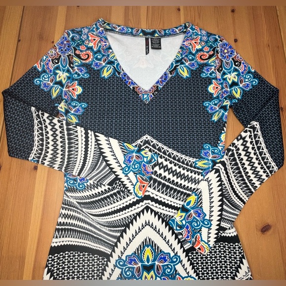 Fire Los Angeles Bodycon Midi Dress Size Small V-Neck Long Sleeve Stretch - Picture 5 of 16